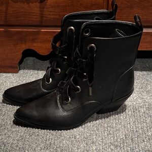 Elegant Black Lace-Up Ankle Boots